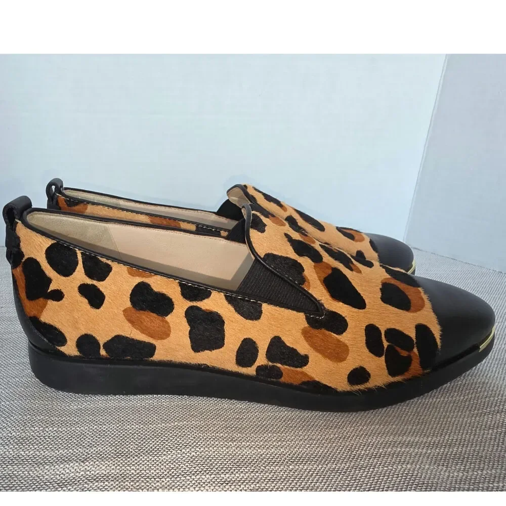 Cole Haan Grand Ambition Slip-on Loafers Leopard Print Calf Hair Leather Toe Cap